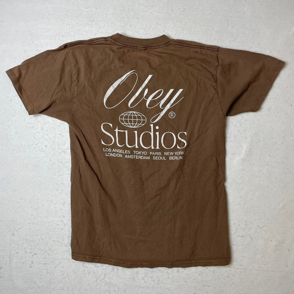 Obey Studios Graphic T Shirt Mens Medium Brown Short Sleeve‎ Crew Neck Tee